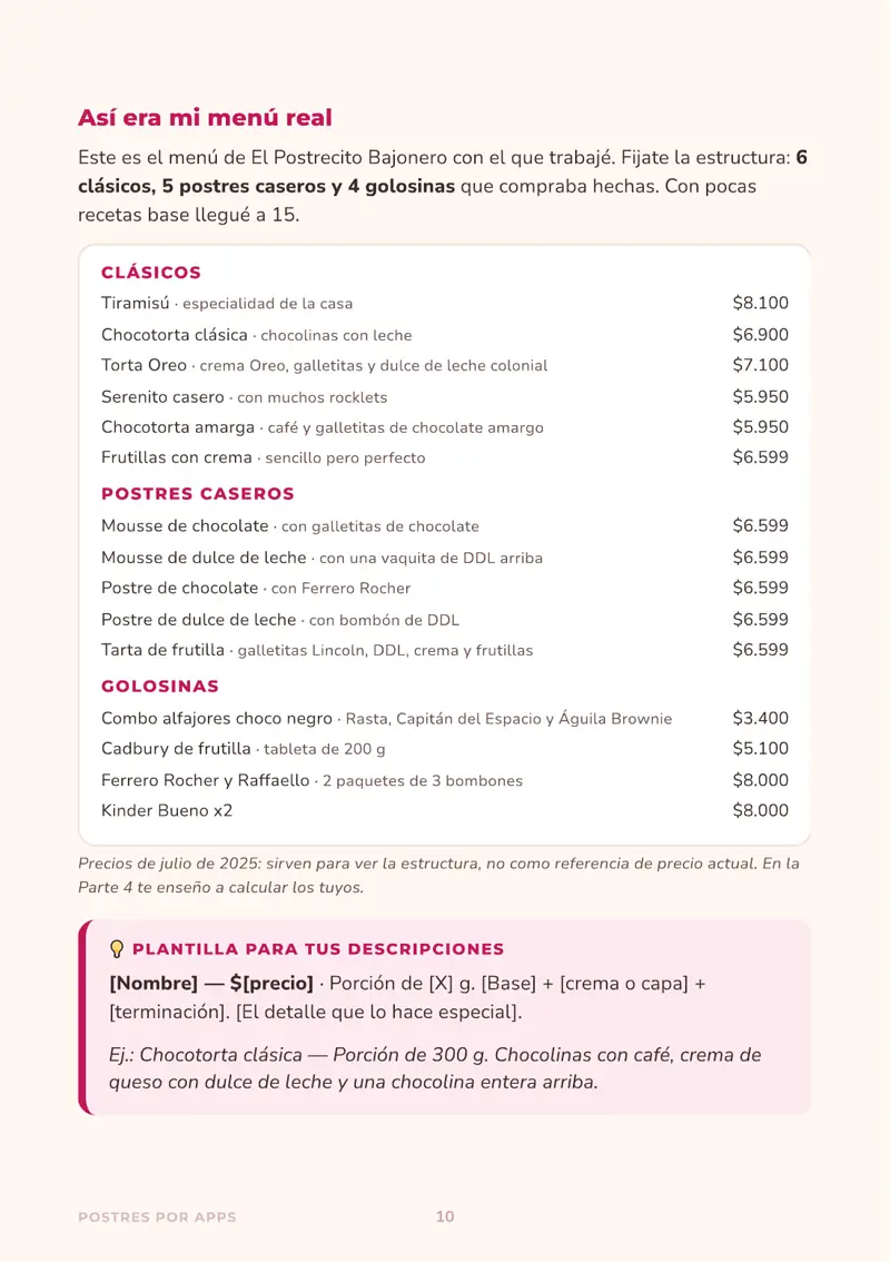 Página con mi menú real de 15 productos