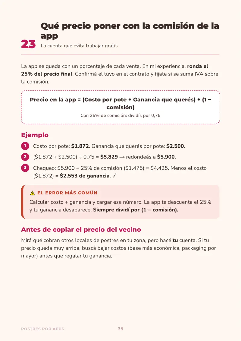 Página de qué precio poner con la comisión